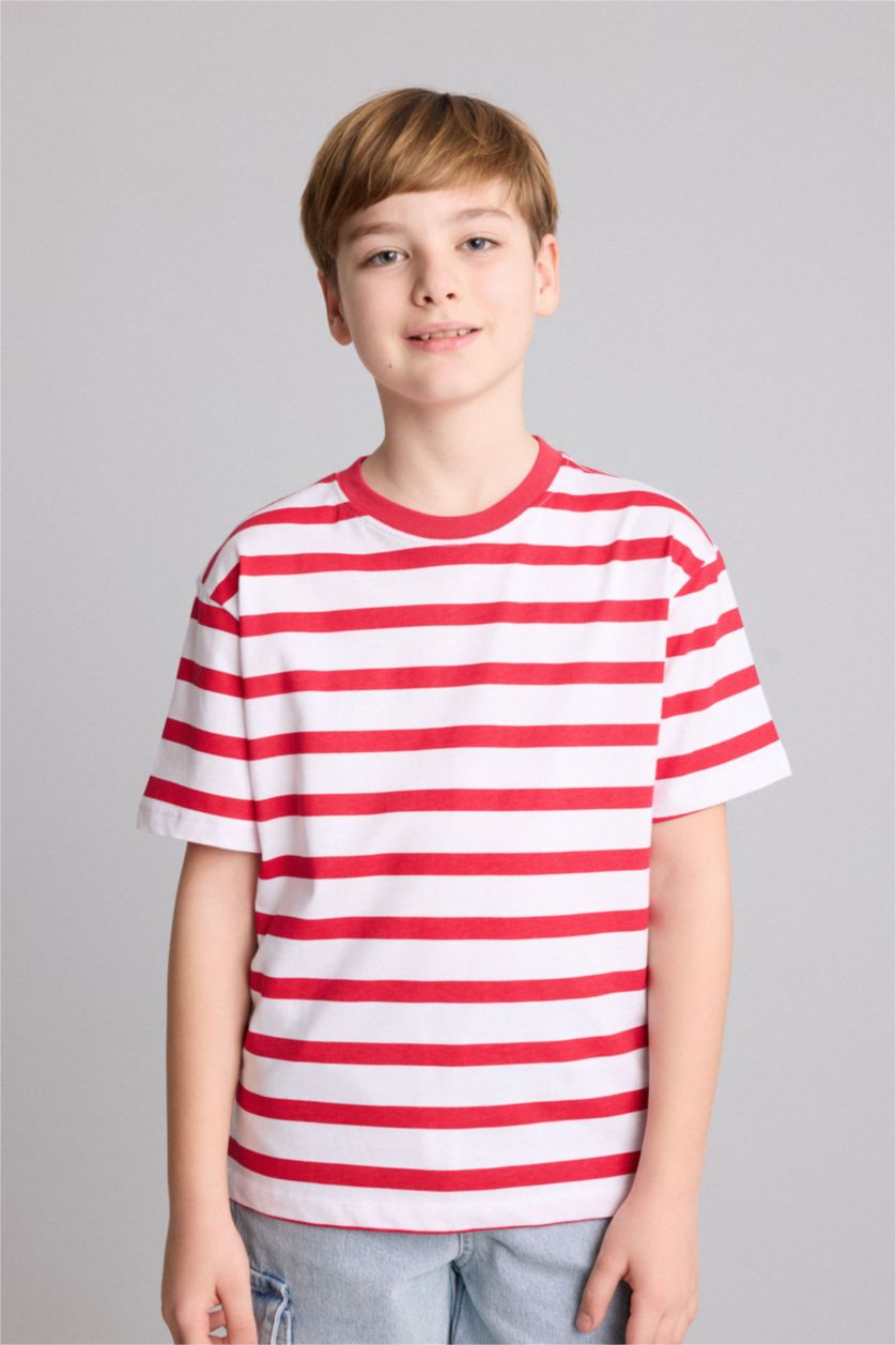 Young Boys - Teen Boys Red New Regular Fit Printed Short Sleeve T-Shirt