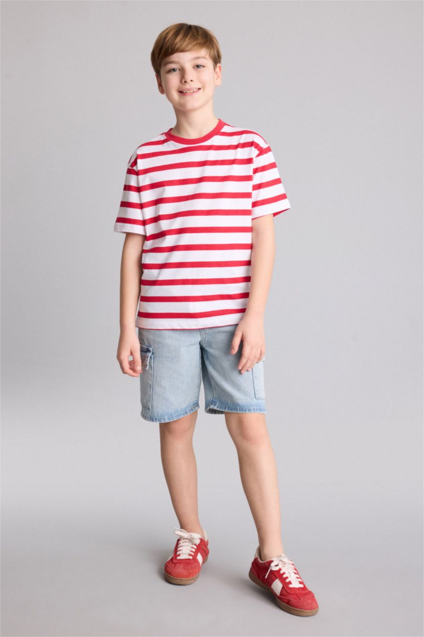 Young Boys - Teen Boys Red New Regular Fit Printed Short Sleeve T-Shirt