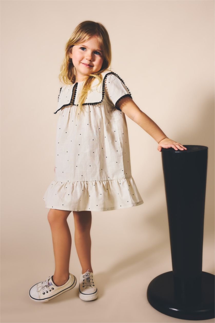 Kız Bebek Ekru Askılı Poplin Elbise Kız Bebek