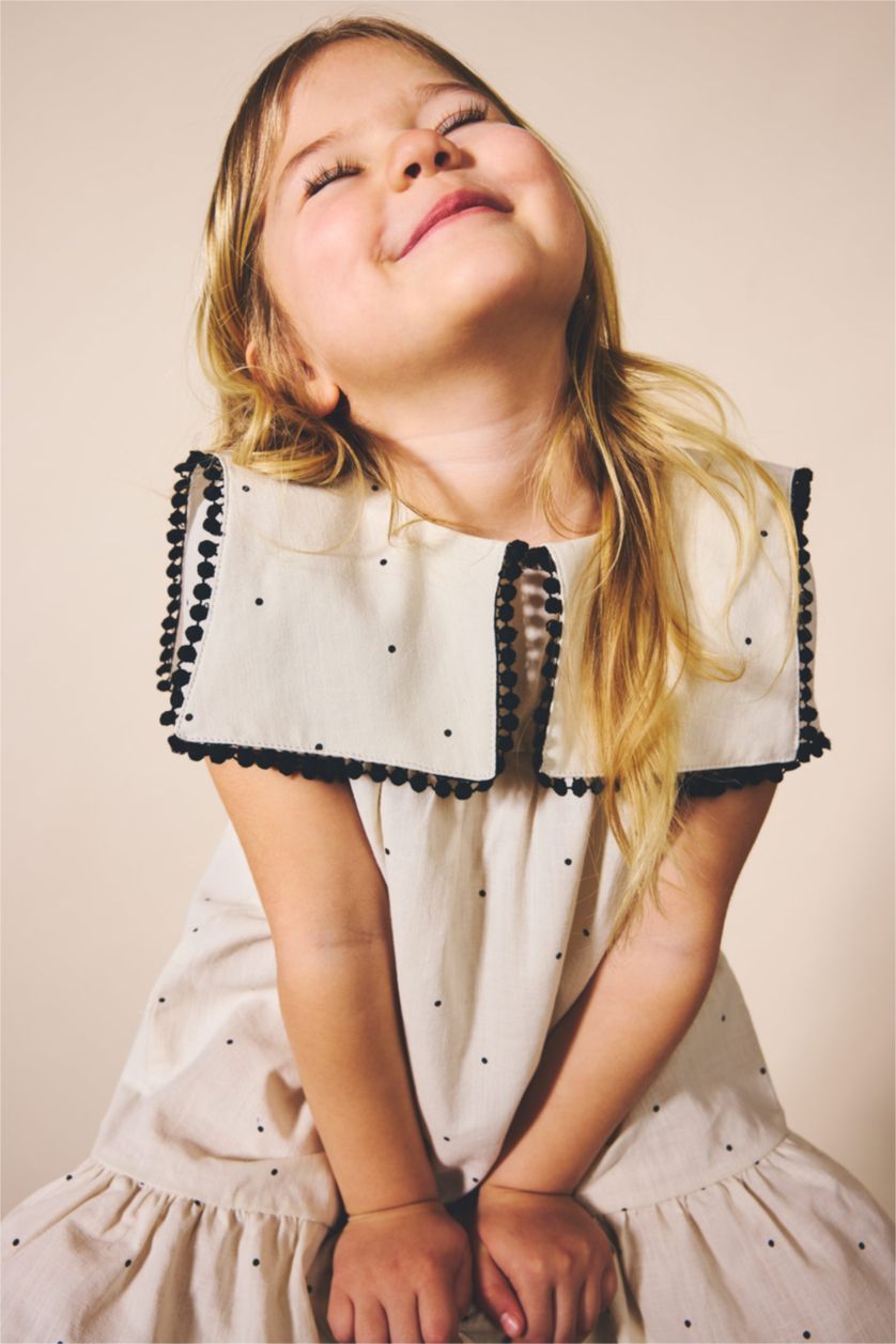 Kız Bebek Ekru Askılı Poplin Elbise Kız Bebek