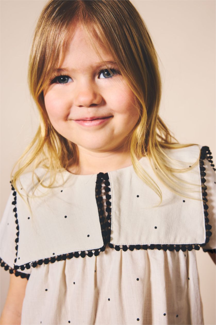 Kız Bebek Ekru Askılı Poplin Elbise Kız Bebek