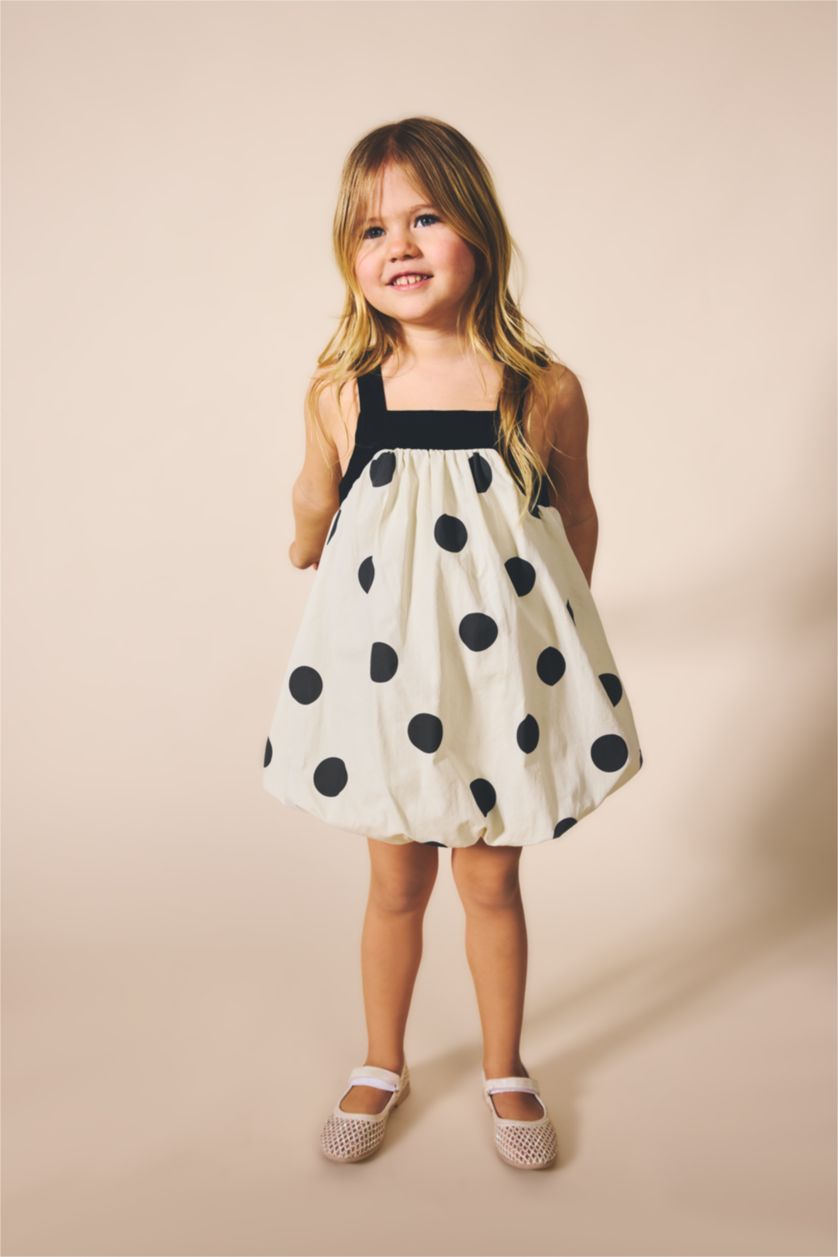 Kız Bebek Ekru Askılı Poplin Elbise Kız Bebek