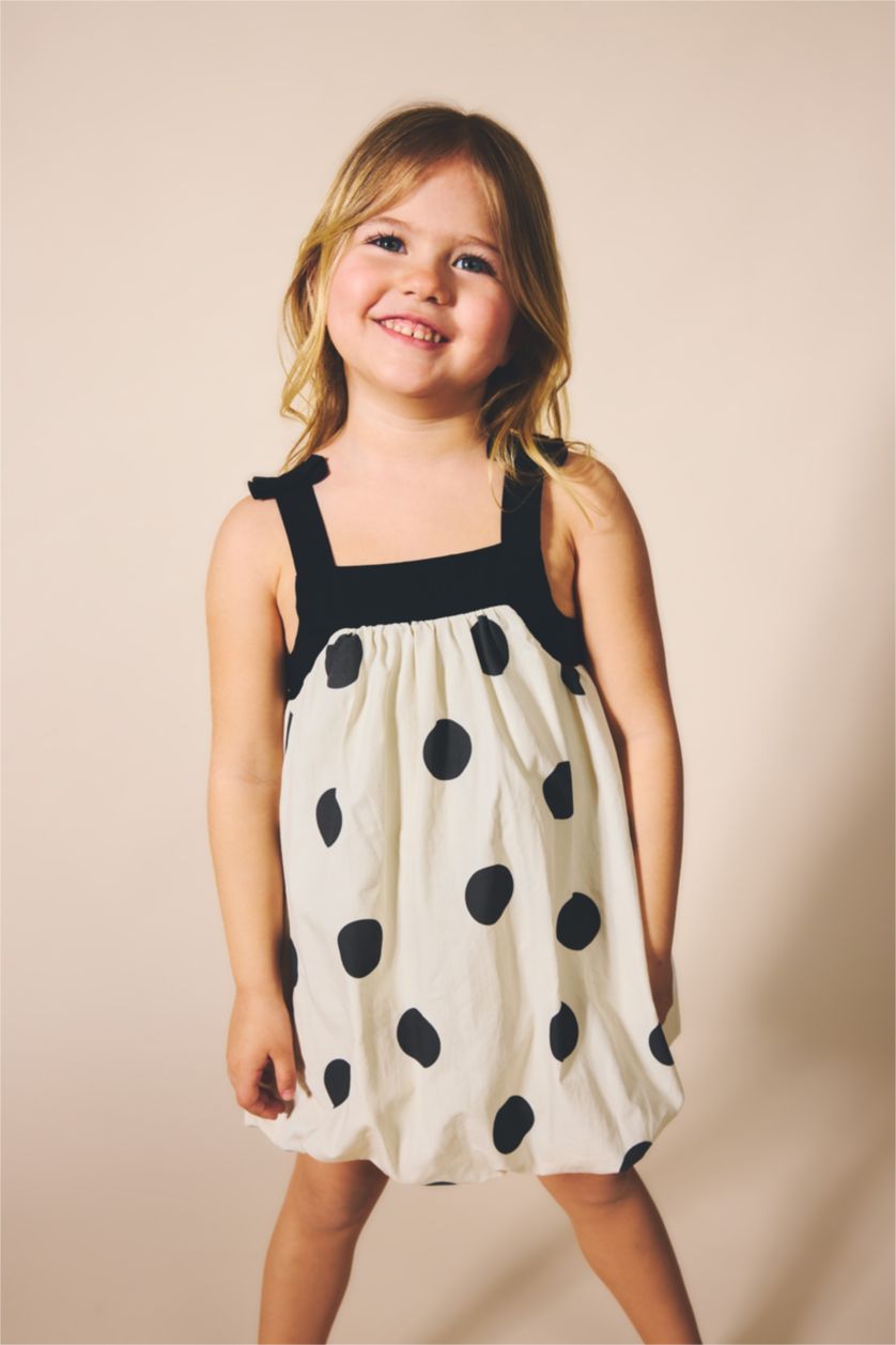 Kız Bebek Ekru Askılı Poplin Elbise Kız Bebek