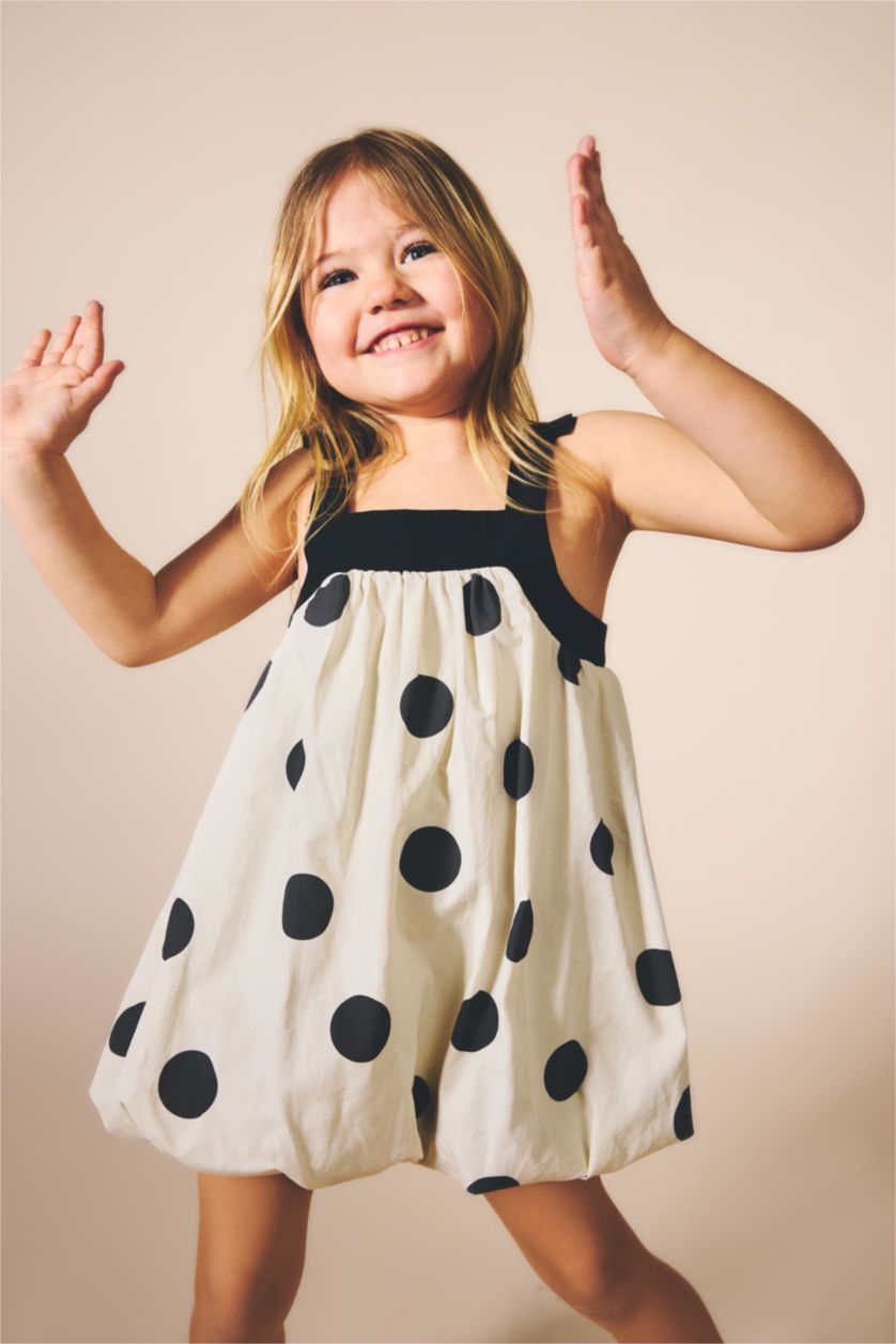 Kız Bebek Ekru Askılı Poplin Elbise Kız Bebek