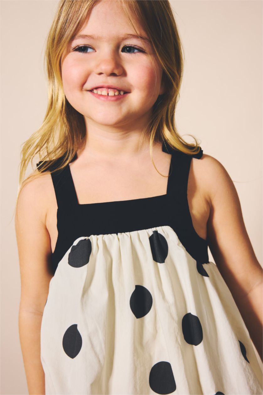 Kız Bebek Ekru Askılı Poplin Elbise Kız Bebek