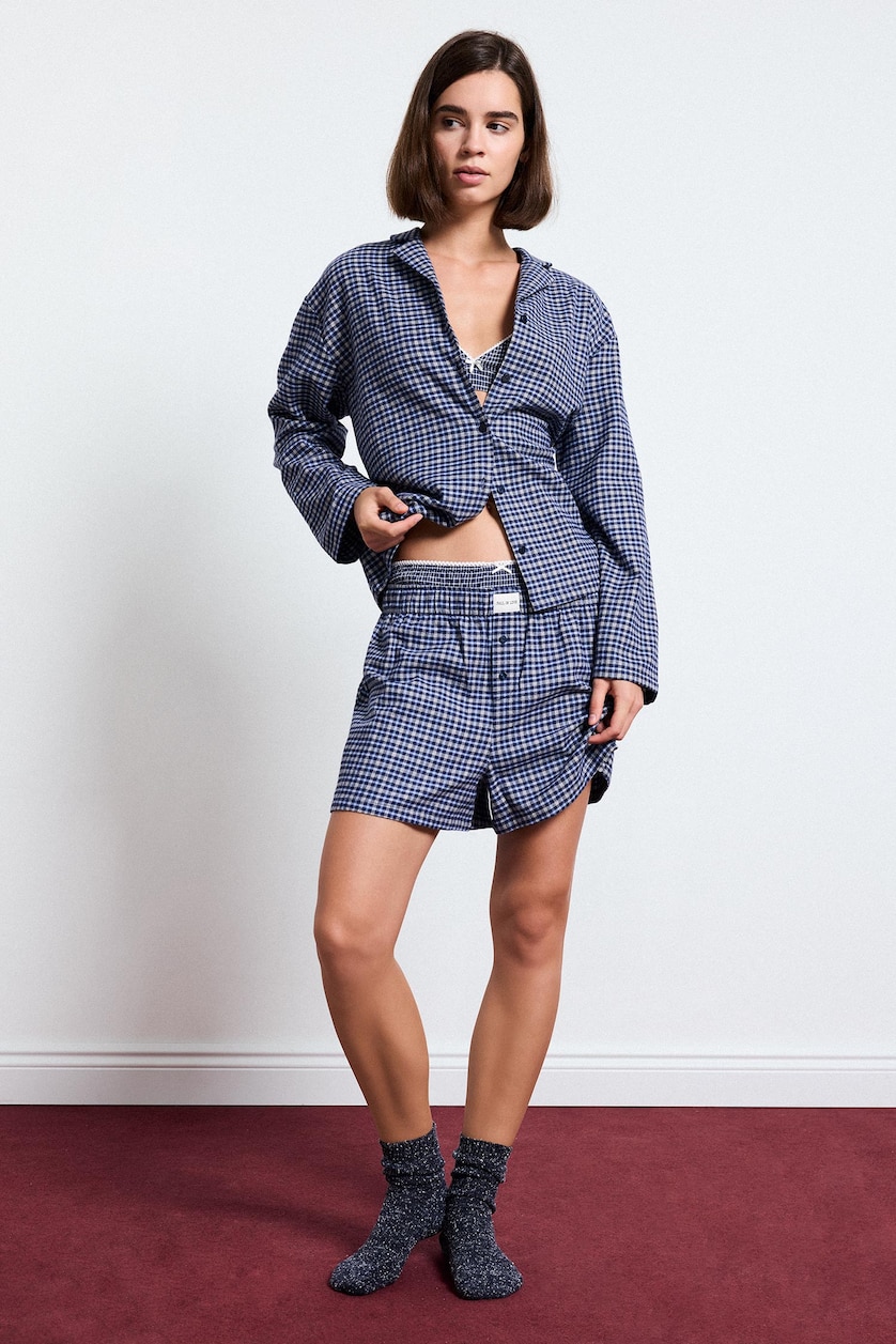 Women NAVY Flanel 2 piece Set