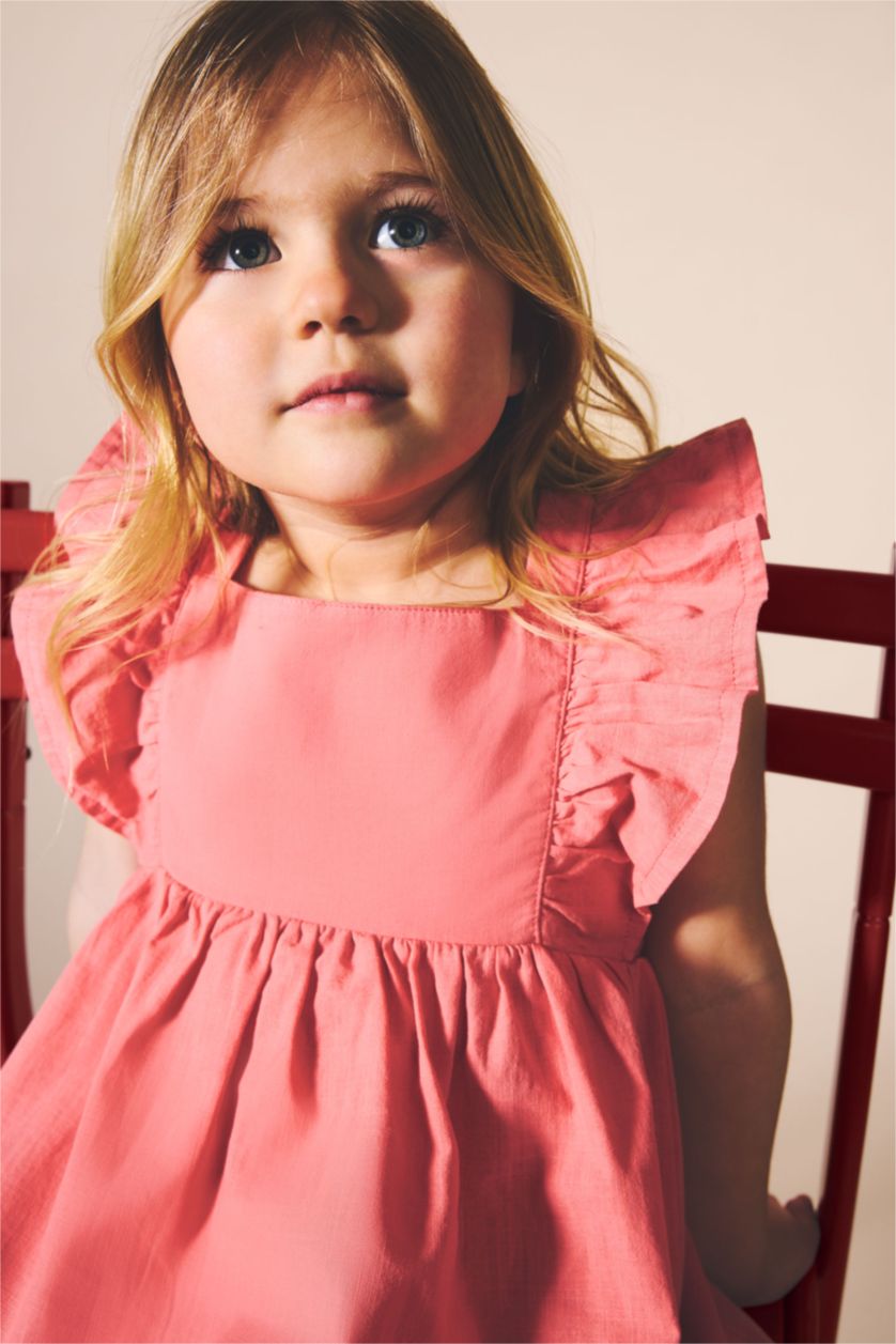 Kız Bebek Pembe Poplin Elbise Kız Bebek
