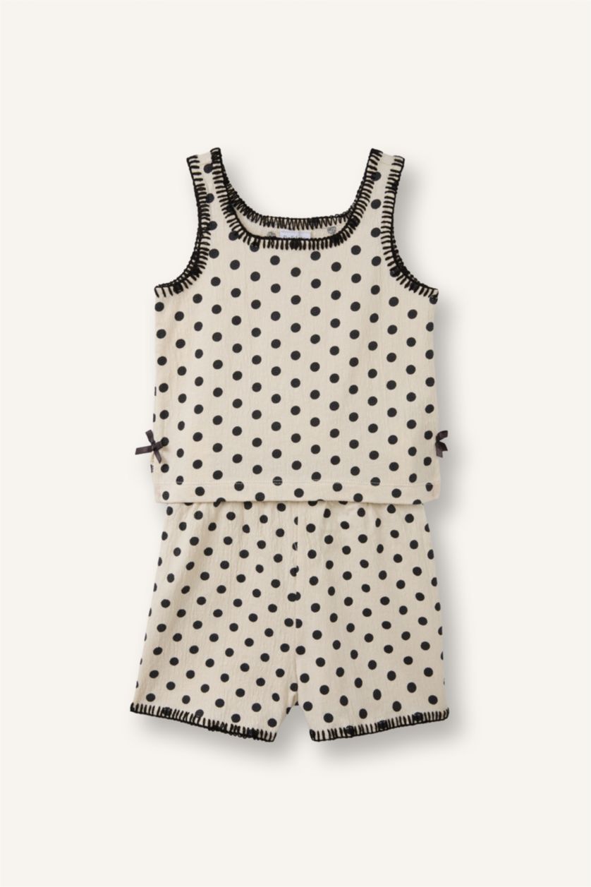 Kız Bebek Ekru Krinkıl Puantiyeli 2'li Takım Kız Bebek