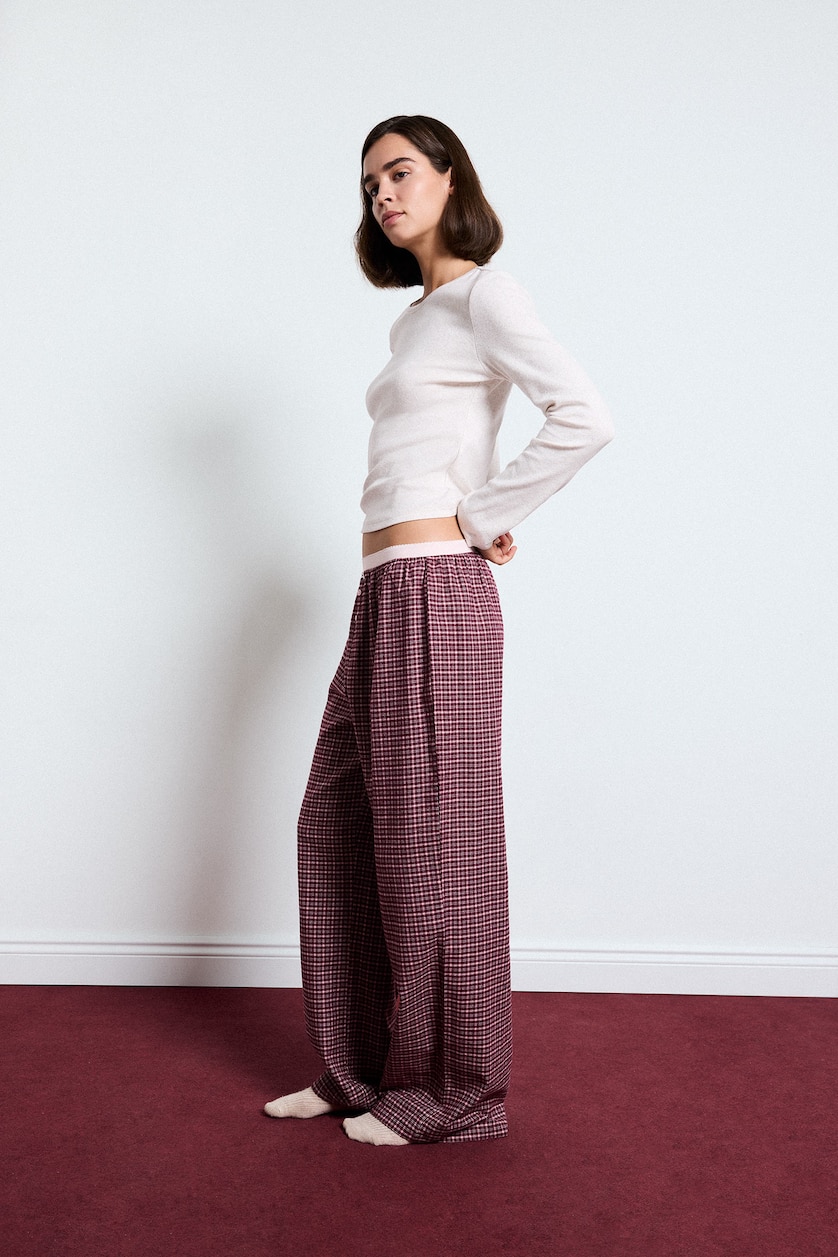 Kadın Bordo Regular Fit Ekoseli 2'li Flanel Takım