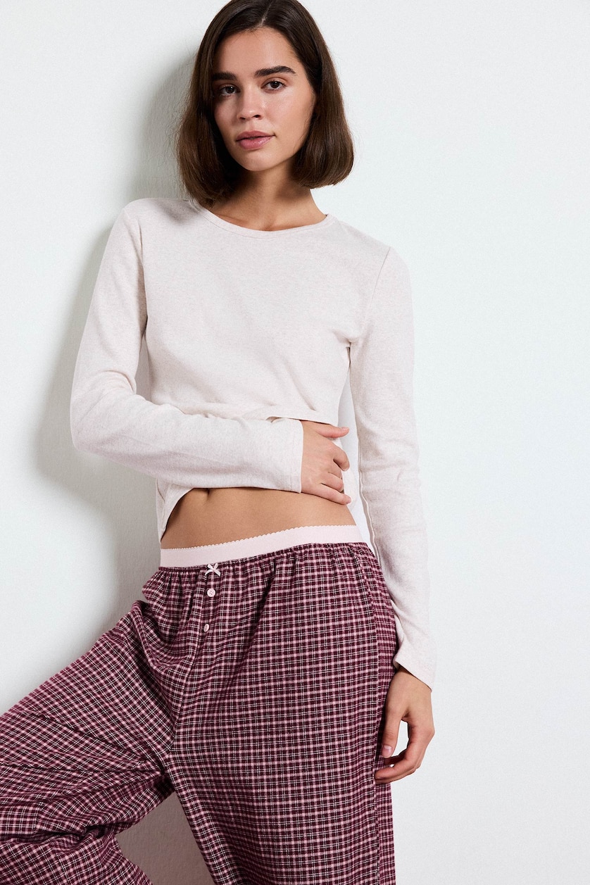 Kadın Bordo Regular Fit Ekoseli 2'li Flanel Takım
