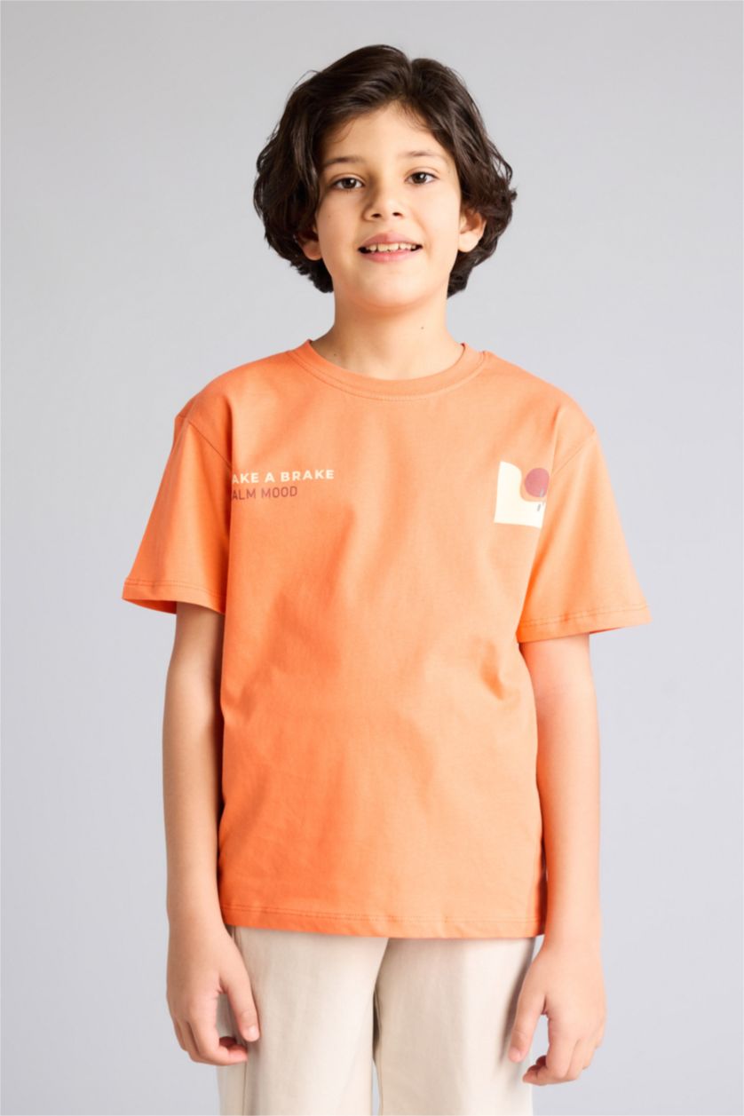 Erkek Çocuk - Genç Erkek Turuncu Baskılı Tişört Erkek Çocuk
