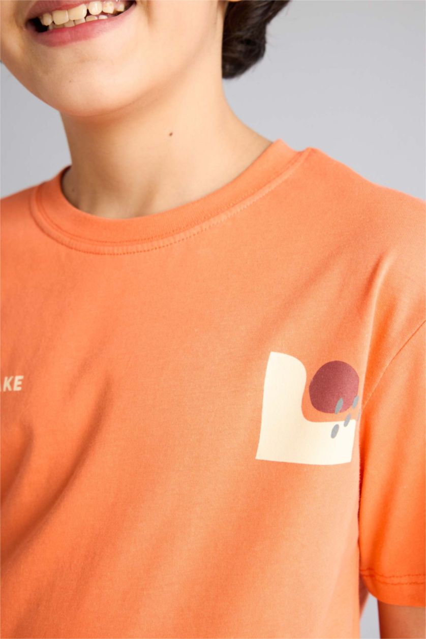 Erkek Çocuk - Genç Erkek Turuncu Baskılı Tişört Erkek Çocuk