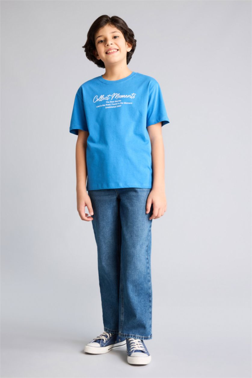 Erkek Çocuk - Genç Erkek Mavi Baskılı Tişört Erkek Çocuk