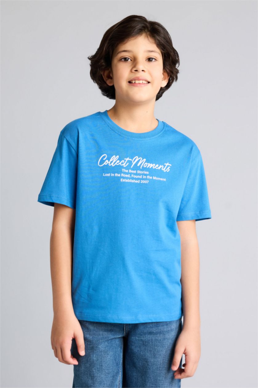 Erkek Çocuk - Genç Erkek Mavi Baskılı Tişört Erkek Çocuk