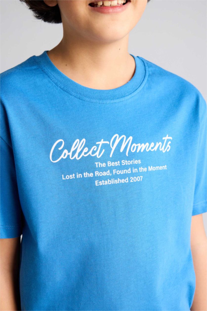 Erkek Çocuk - Genç Erkek Mavi Baskılı Tişört Erkek Çocuk