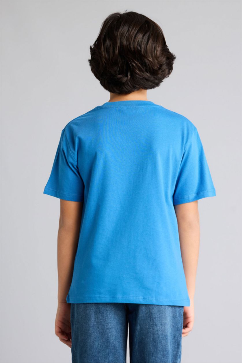 Erkek Çocuk - Genç Erkek Mavi Baskılı Tişört Erkek Çocuk