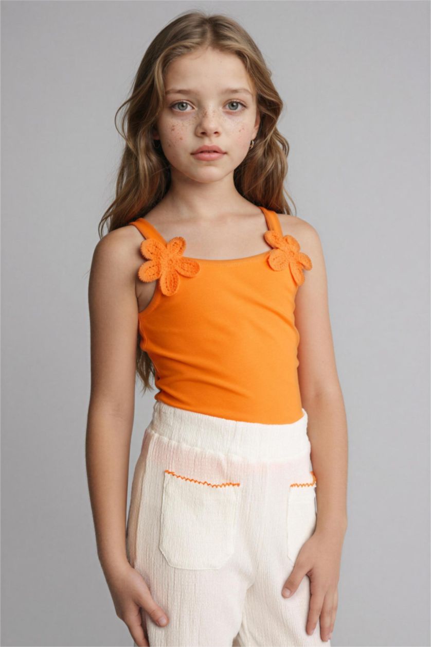 Kız Çocuk - Genç Kız Turuncu Çiçek desenli Atlet Kız Çocuk