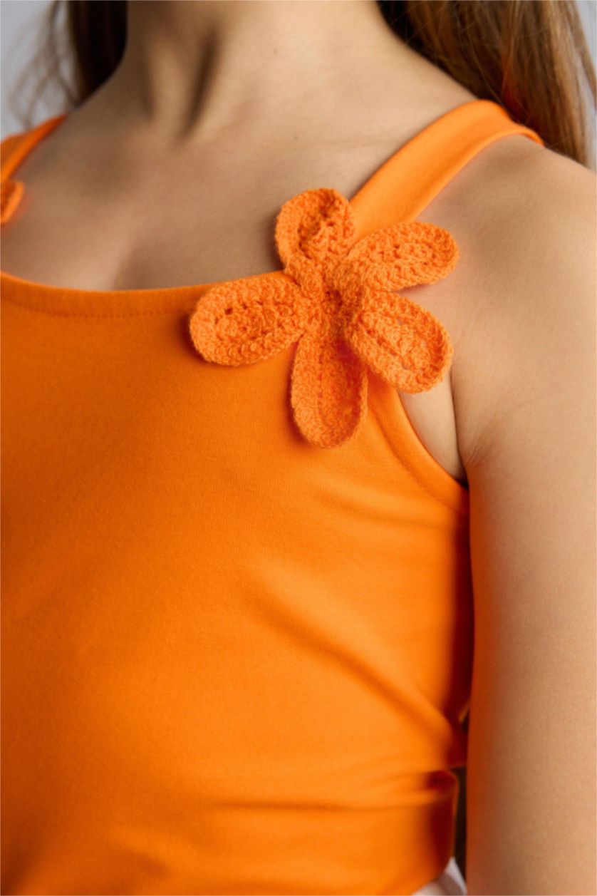 Kız Çocuk - Genç Kız Turuncu Çiçek desenli Atlet Kız Çocuk