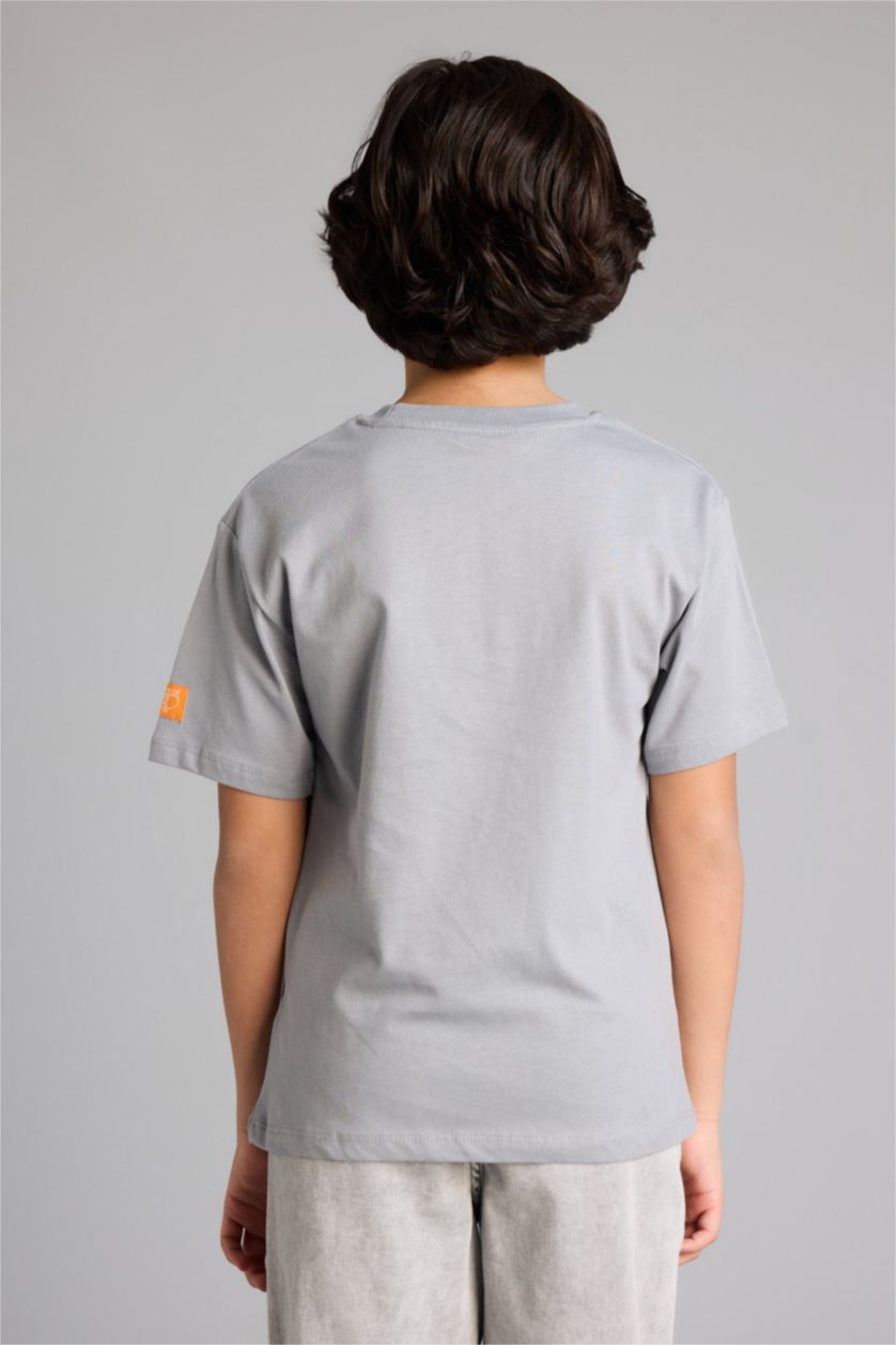 Boys & Teens Grey Regular Fit Printed Short Sleeve T-Shirt