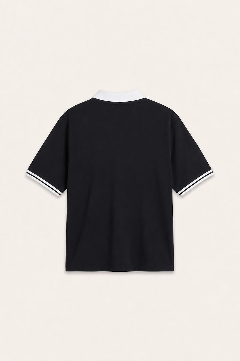 Erkek Siyah Boxy Fit Nakışlı Polo Yaka Tişört
