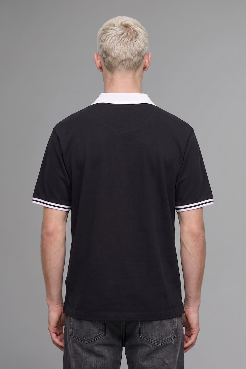 رجالي أسود 100% Cotton Boxy Fit Embroidered Polo T-Shirt