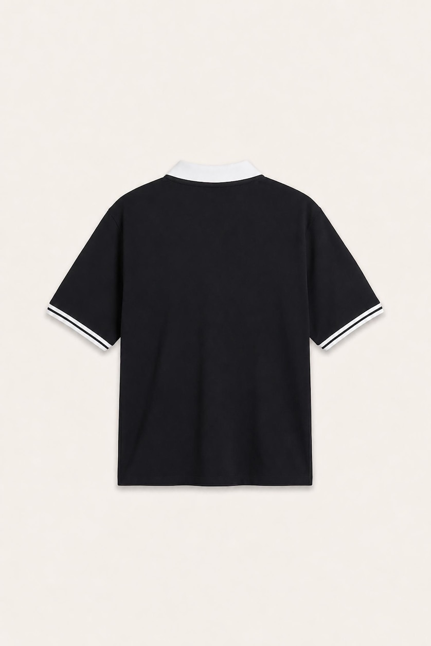 رجالي أسود 100% Cotton Boxy Fit Embroidered Polo T-Shirt