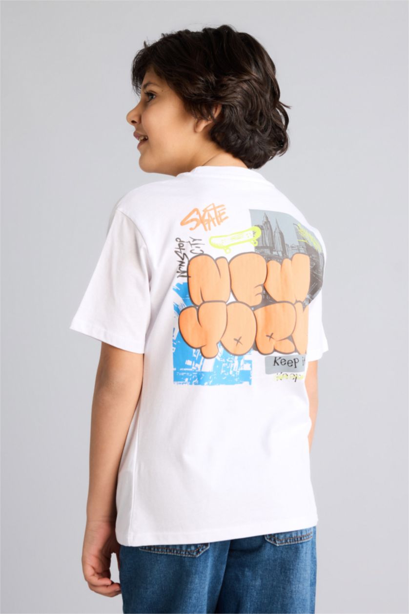 Boys & Teens White Regular Fit Printed Short Sleeve T-Shirt
