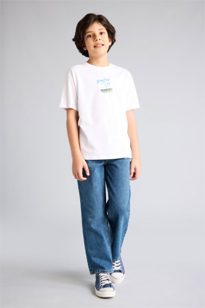 Boys & Teens White Regular Fit Printed Short Sleeve T-Shirt