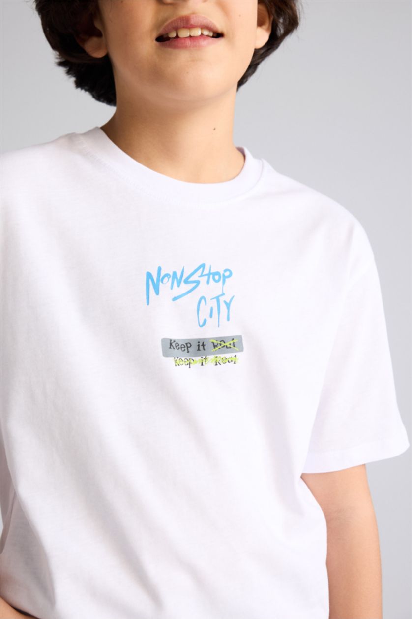 Boys & Teens White Regular Fit Printed Short Sleeve T-Shirt