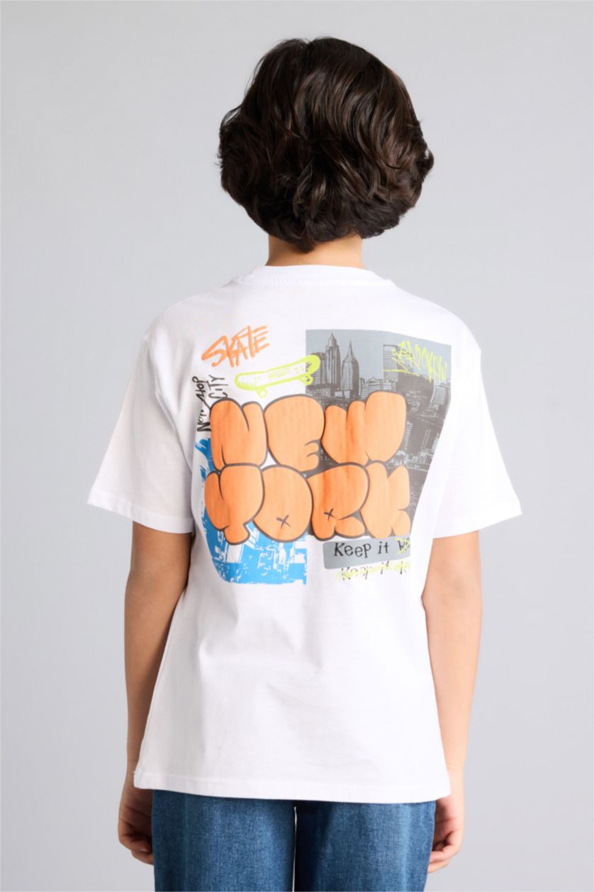 Boys & Teens White Regular Fit Printed Short Sleeve T-Shirt