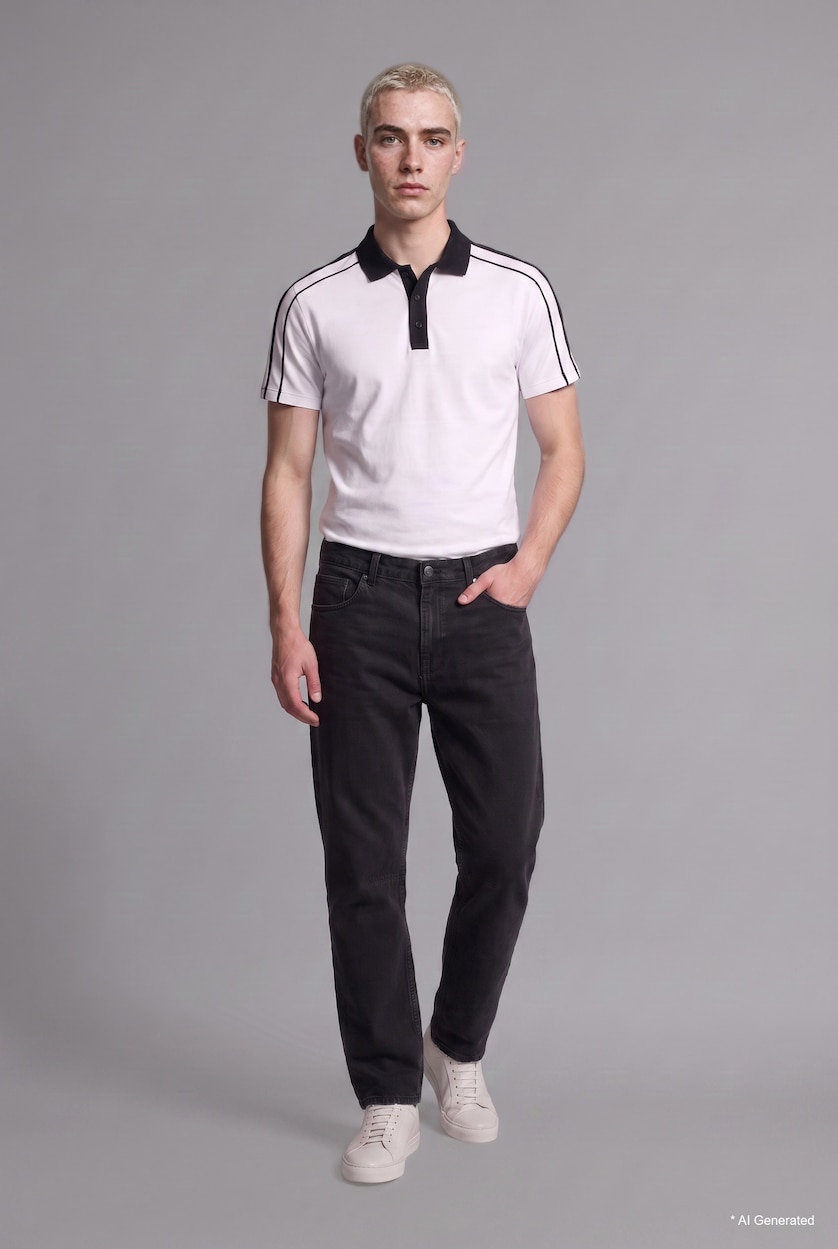 MAN White Relaxed Fit Striped Polo Collar Short Sleeve T-Shirt