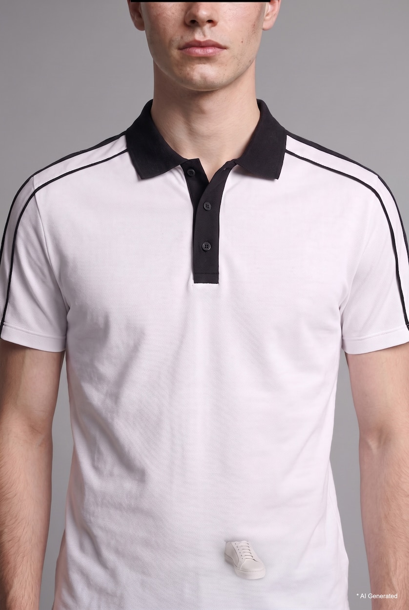 MAN White Relaxed Fit Striped Polo Collar Short Sleeve T-Shirt