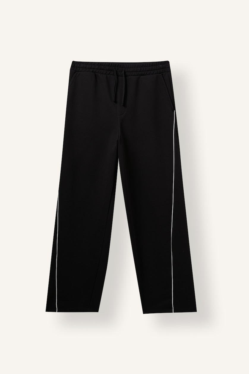 MAN Black Balloon Fit Elastic Waist Piped Trousers
