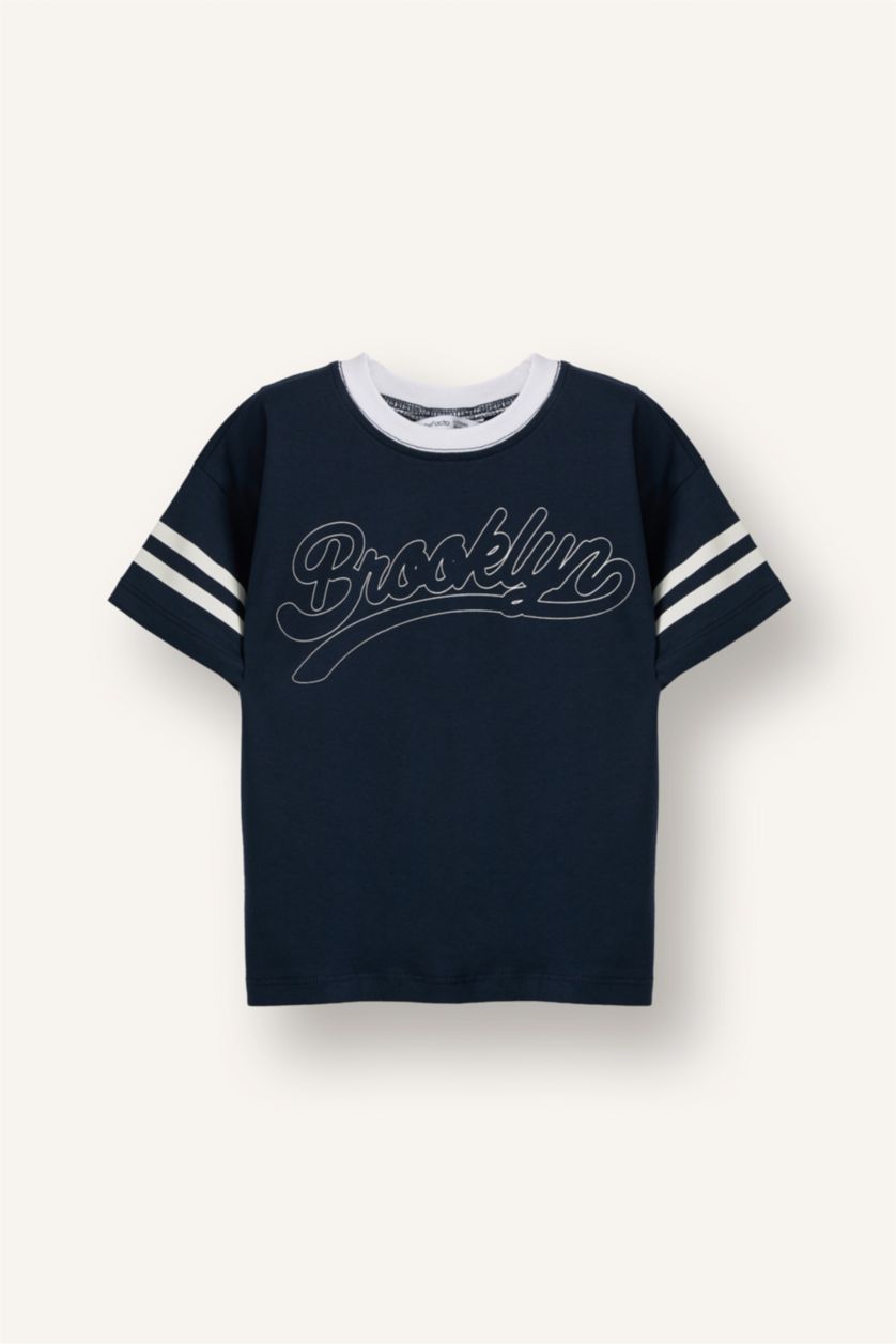 Erkek Bebek Lacivert Oversıze Baskılı Tişört Erkek Bebek