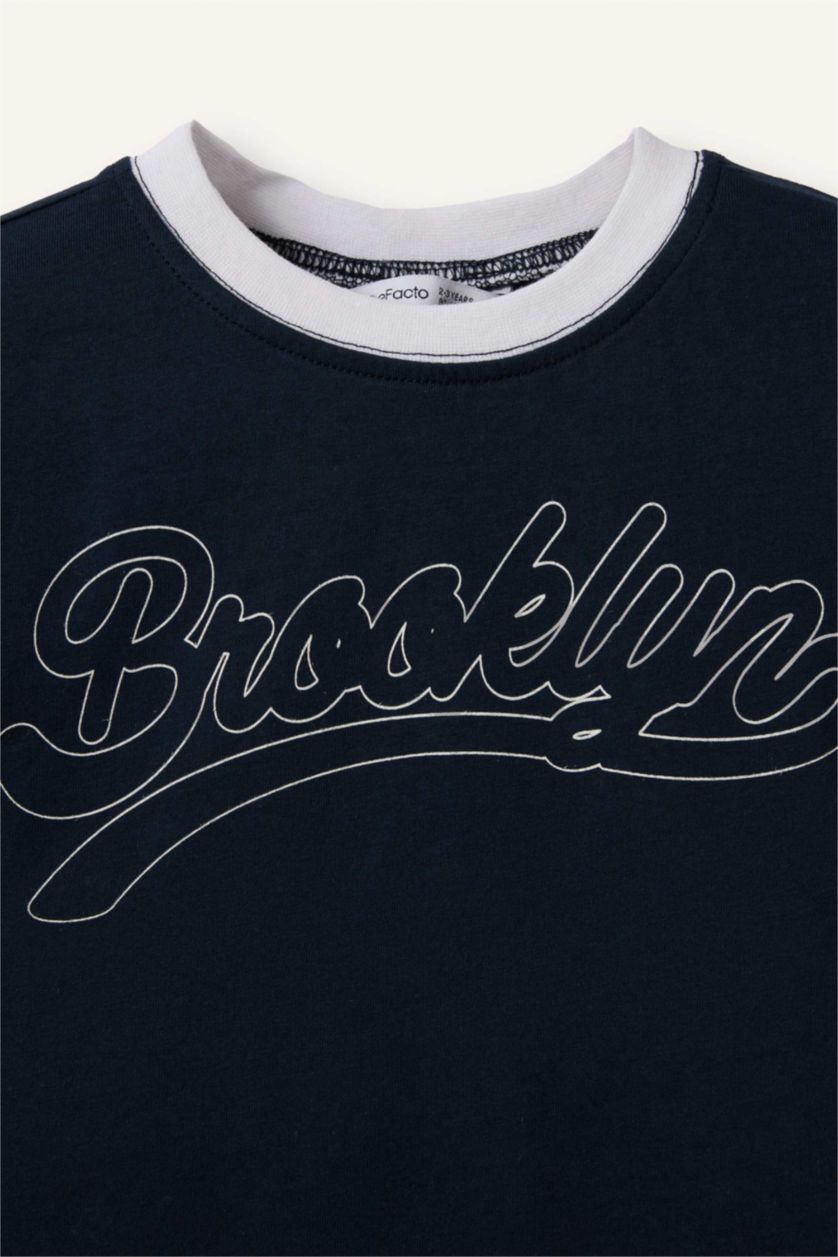 Erkek Bebek Lacivert Oversıze Baskılı Tişört Erkek Bebek