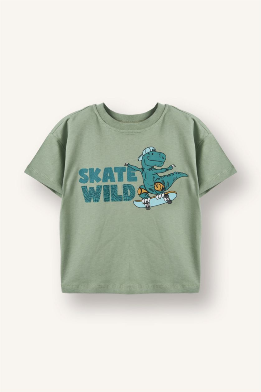 Erkek Bebek Turkuaz Oversıze Dinozor Baskılı Tişört Erkek Bebek