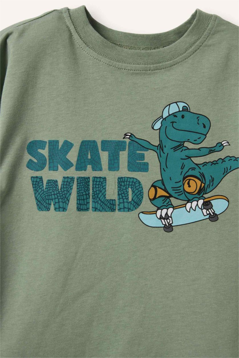 Erkek Bebek Turkuaz Oversıze Dinozor Baskılı Tişört Erkek Bebek