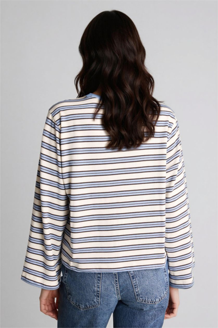 Woman Light Blue قميص طويل مخطط قصة فضفاضة