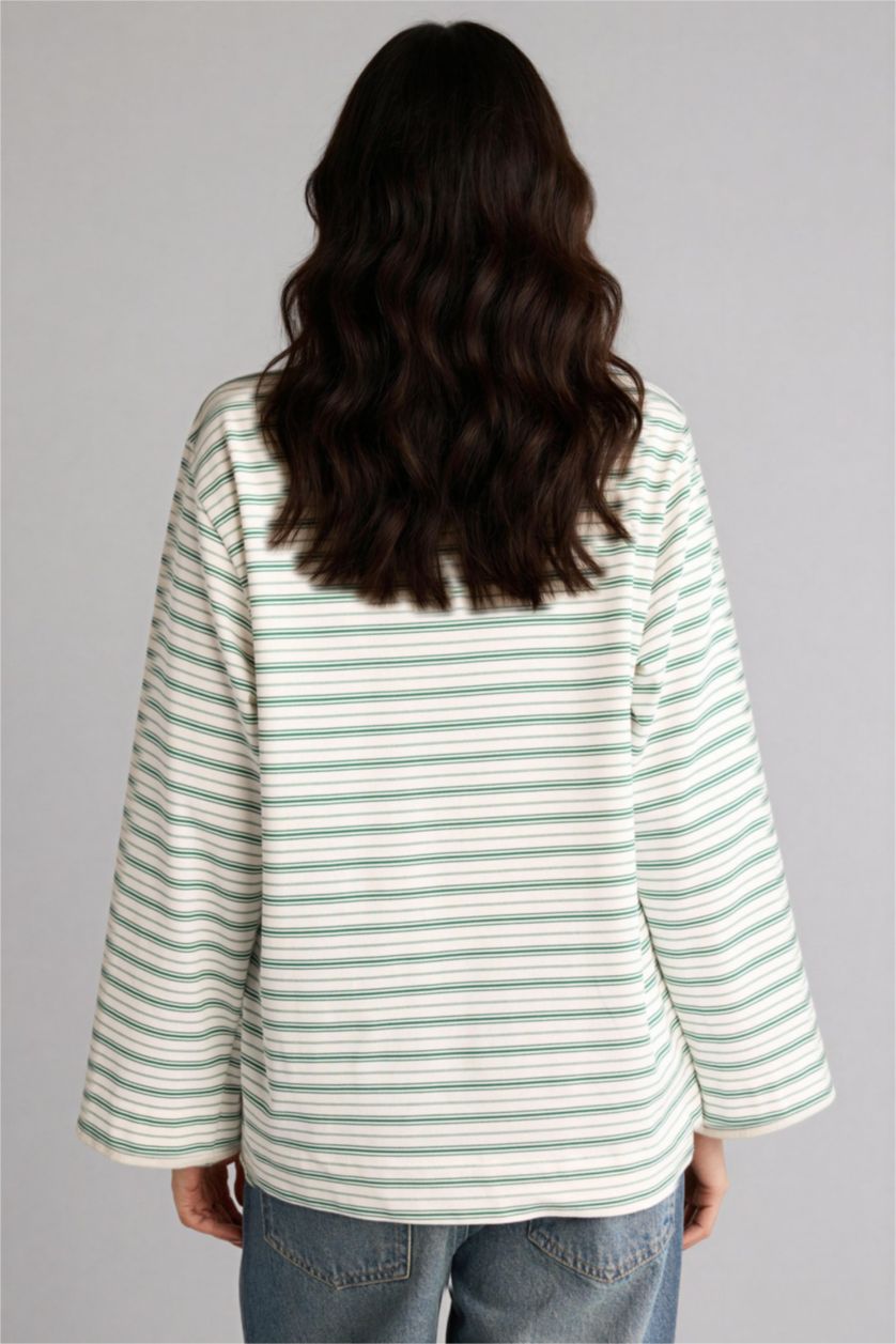 Kadın Yeşil Relax Fıt Uzun Kollu Tunik