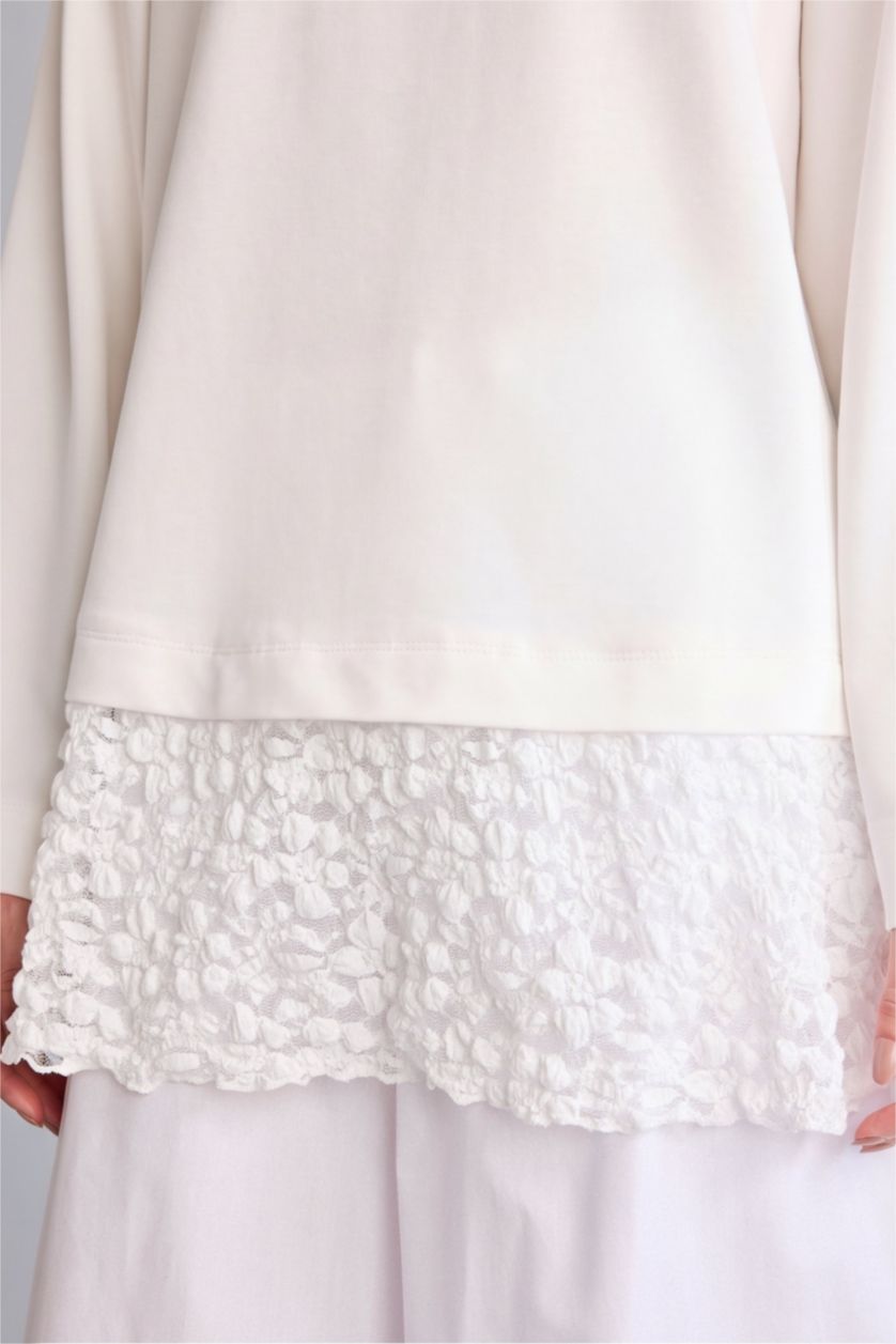 Kadın Ekru Loose Fit Uzun Kollu Sweatshirt