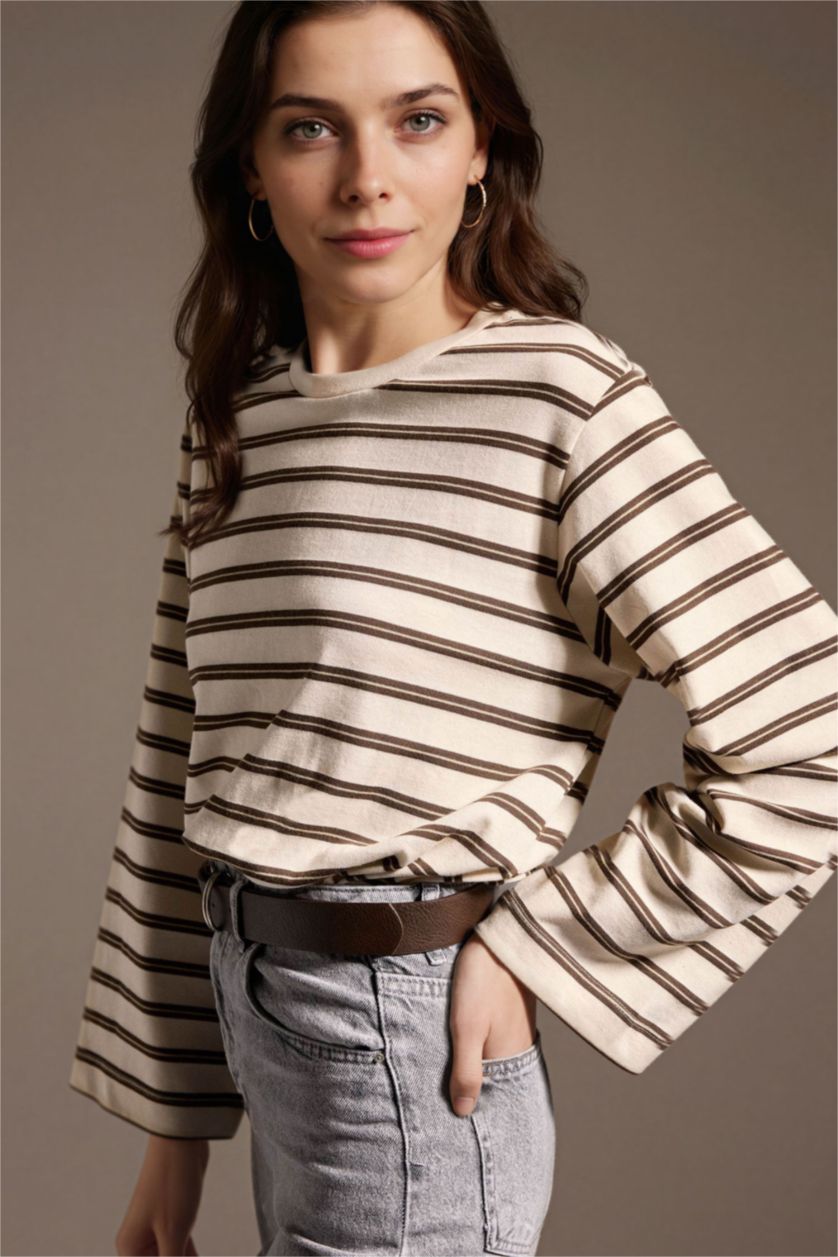 نساء بني قميص طويل مخطط قصة فضفاضة