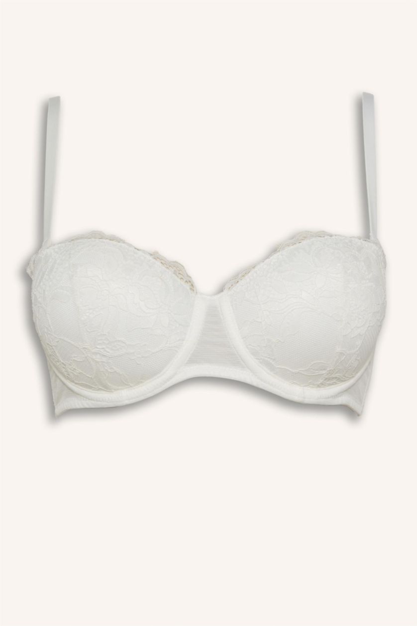 Women Ecru Lace Covered Underwired Bra