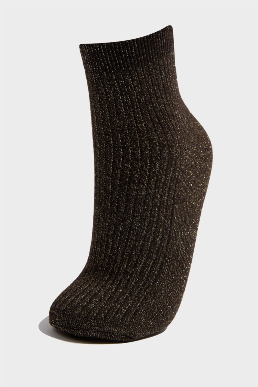 Kadın Açık Kahve Kadın Simli Parıltılı 3'lü Pamuklu Soket Çorap