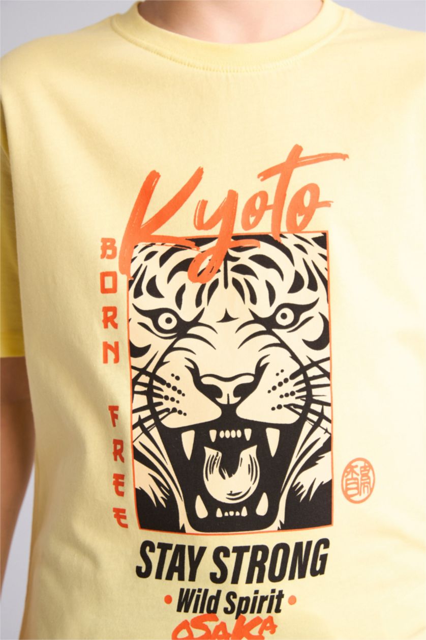 Erkek Çocuk - Genç Erkek Sarı New Regular Fit Kısa kollu Baskılı Tişört Erkek Çocuk