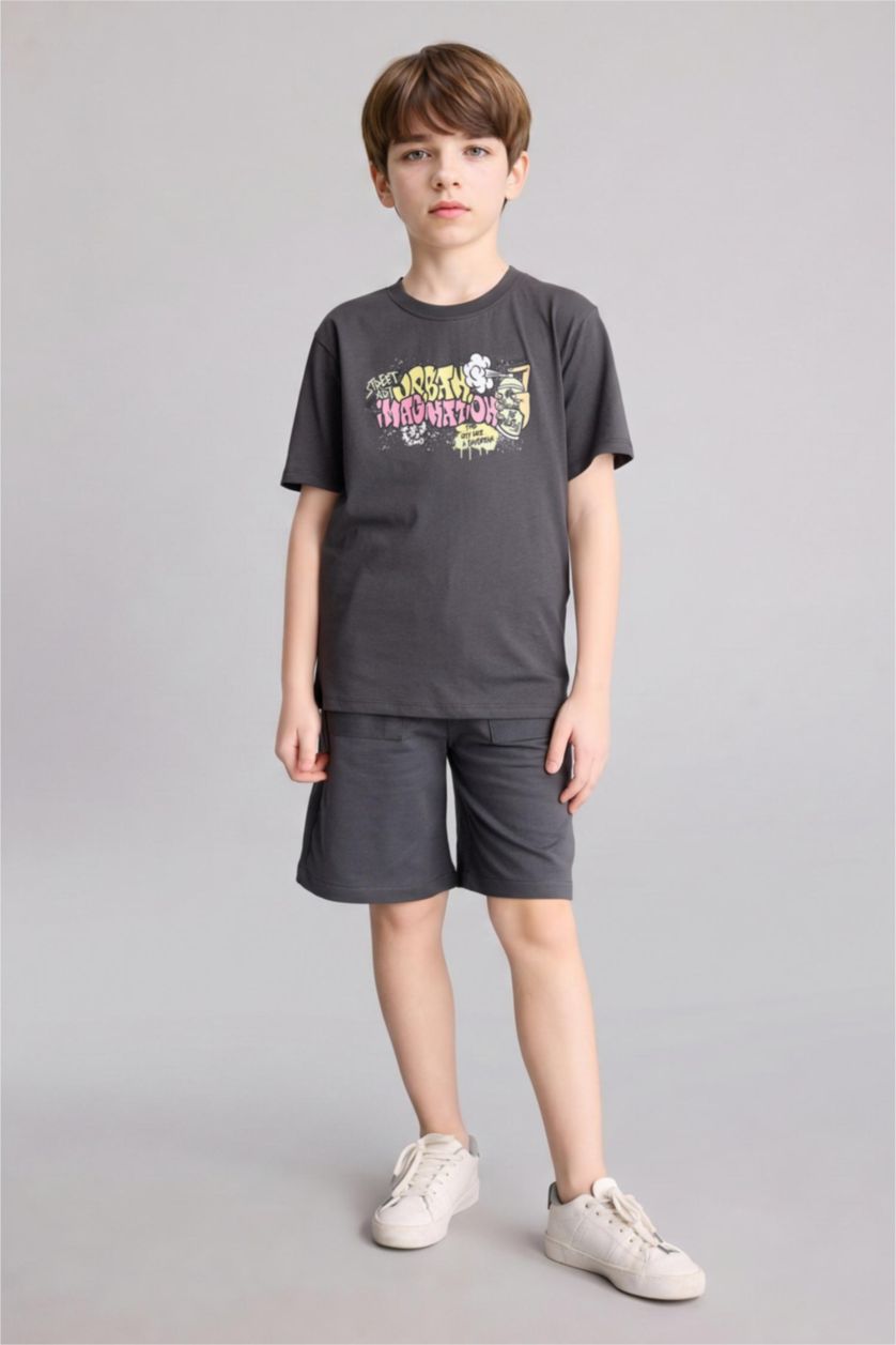 BOYS & TEENS Anthracite Boy New Regular Fit Printed Short Sleeve T-Shirt