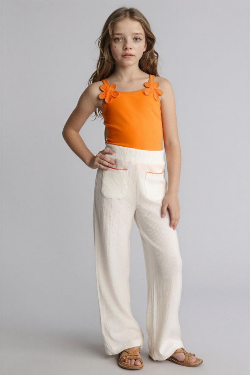 Kız Çocuk - Genç Kız Ekru Wıde Leg Bürümcük Pantolon