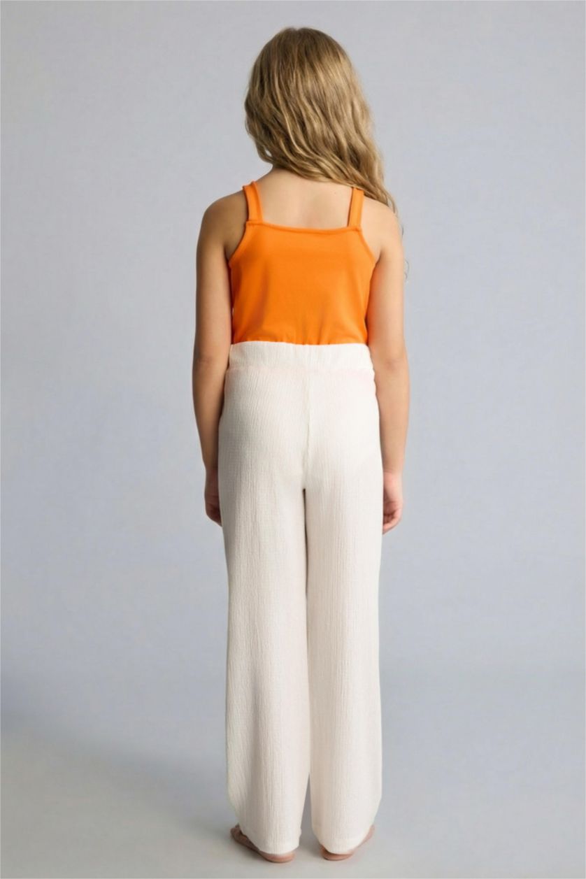 Girls & Teens Ecru بنطلون بناتي وايد ليج برجل واسع