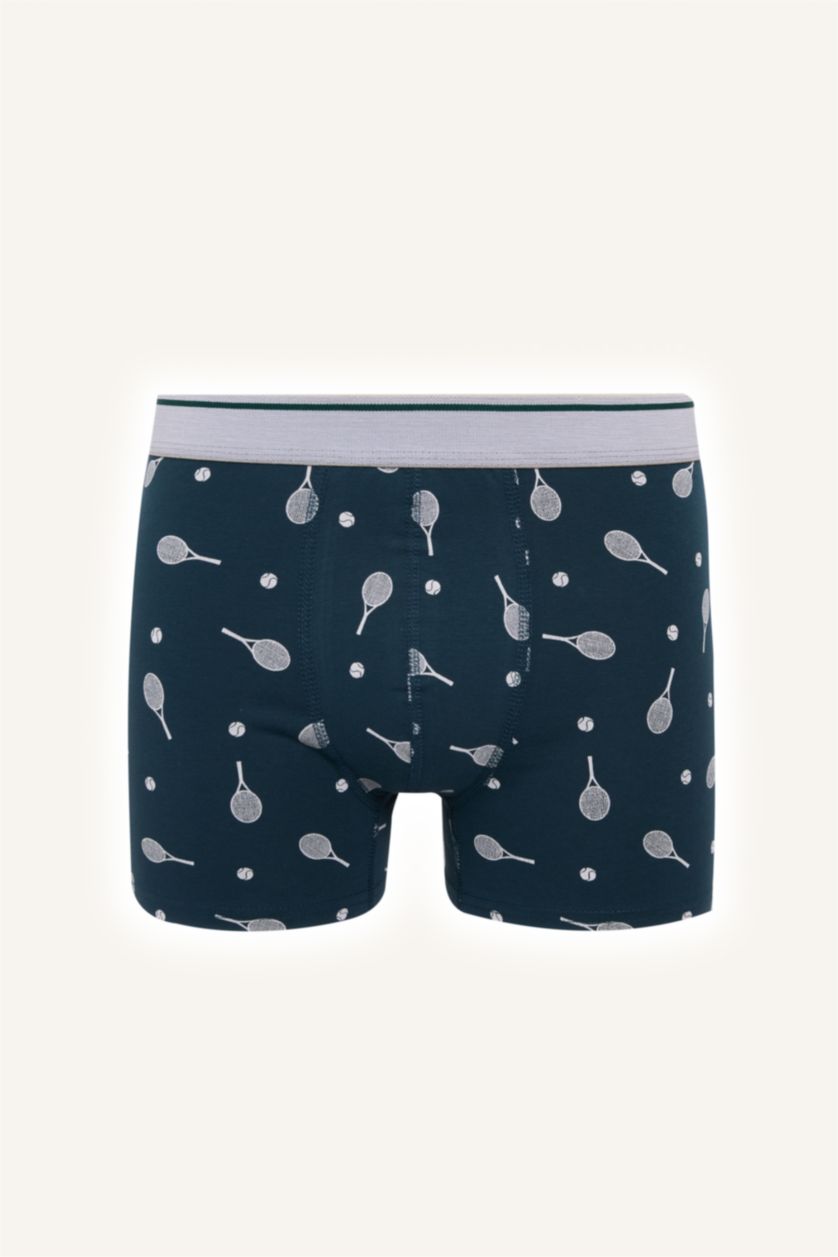 Erkek Koyu Yeşil Regular Fıt Desenli 3'lü Boxer Set