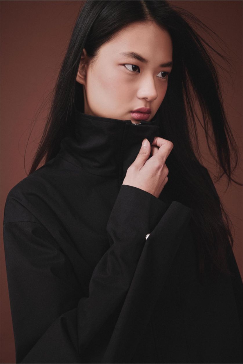 Kadın Siyah Dik Yaka Mont