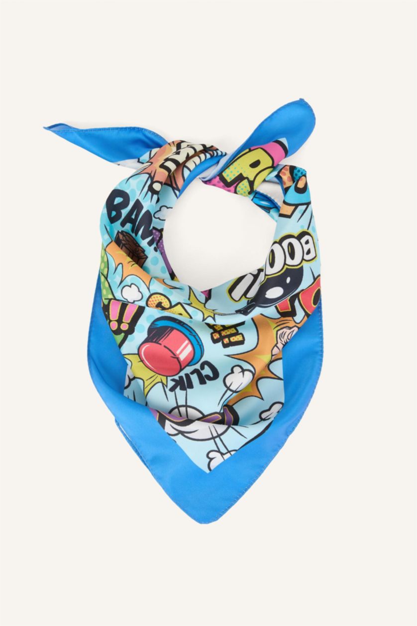 Erkek Çocuk - Genç Erkek Açık Mavi Desenli Saten Fular Erkek Çocuk